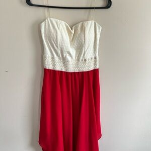 Elegant Red and White Strapless Dress
